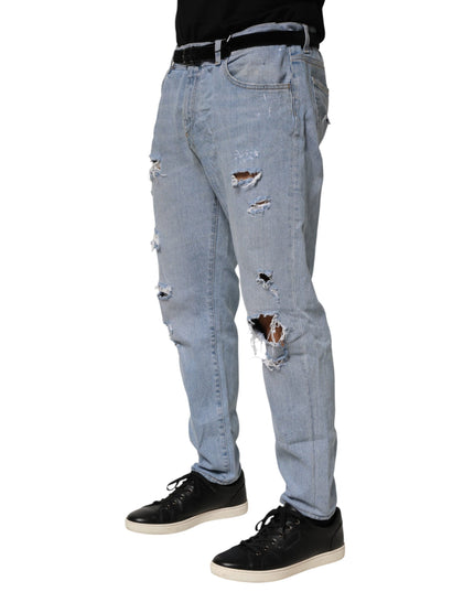 Dolce & Gabbana Blue Cotton Distressed Slim Fit Denim Jeans