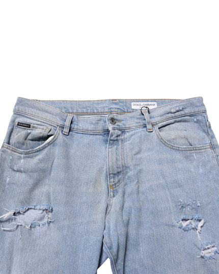 Dolce & Gabbana Blue Cotton Distressed Slim Fit Denim Jeans