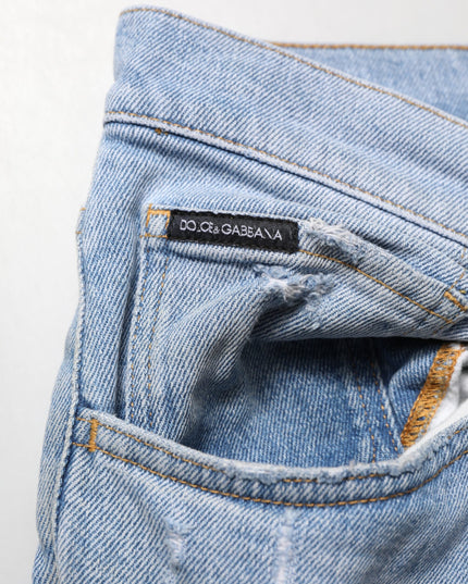 Dolce & Gabbana Blue Cotton Distressed Slim Fit Denim Jeans