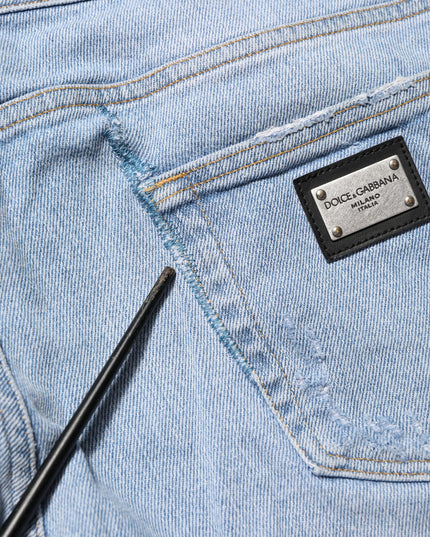 Dolce & Gabbana Blue Cotton Distressed Slim Fit Denim Jeans