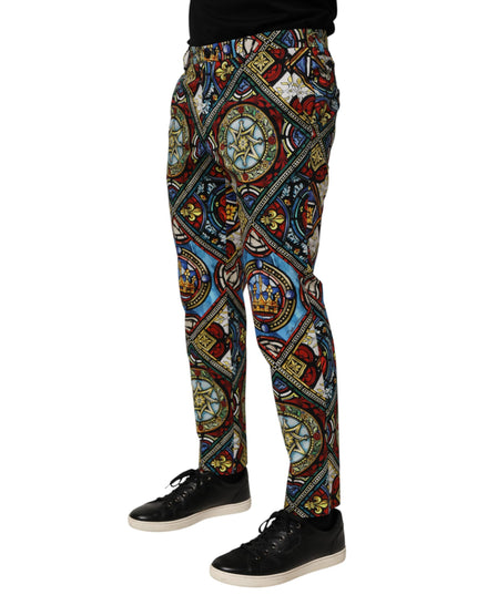 Dolce & Gabbana Multicolor Stained Glass Window Style Print Men Pants