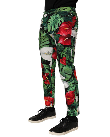 Dolce & Gabbana Multicolor Floral Print Cotton Tapered Pants