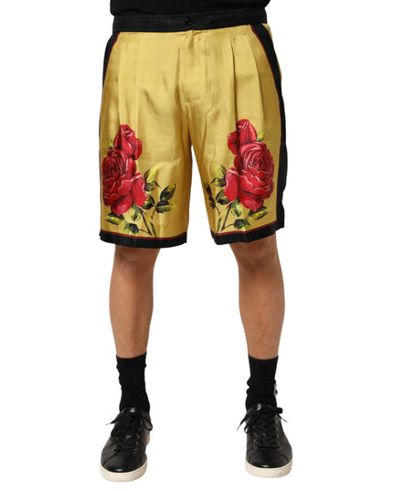 Dolce & Gabbana Yellow Floral Print Silk Men Bermuda Shorts