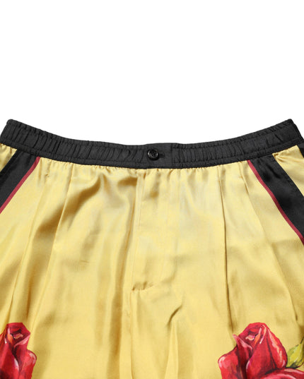 Dolce & Gabbana Yellow Floral Print Silk Men Bermuda Shorts