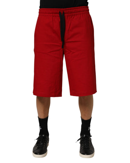 Dolce & Gabbana Red Cotton MidWaist Drawstring Bermuda Pants