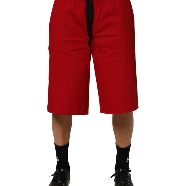 Dolce & Gabbana Red Cotton MidWaist Drawstring Bermuda Pants