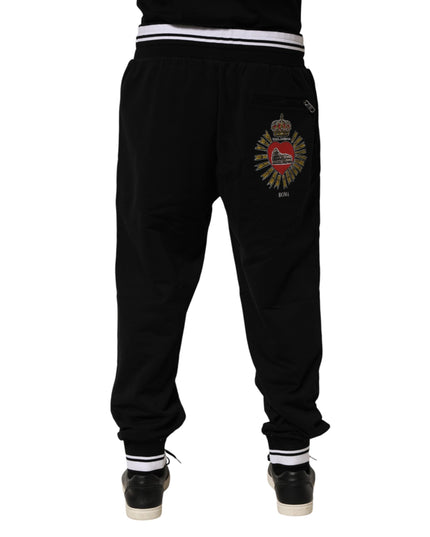 Dolce & Gabbana Black Cotton Sacred-Heart Men Jogger Pants