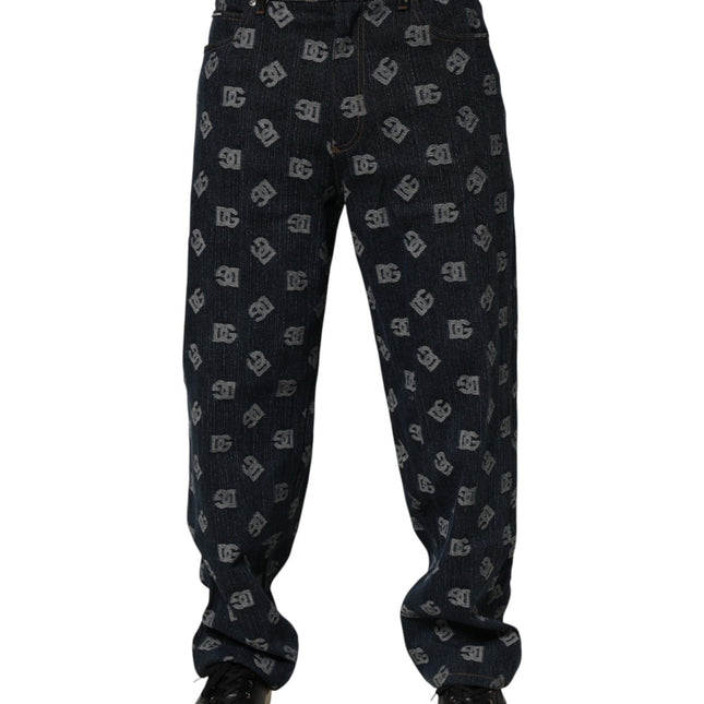 Dolce & Gabbana Blue Logo Print Straight Denim Men Jeans