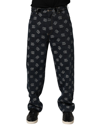 Dolce & Gabbana Blue Logo Print Straight Denim Men Jeans