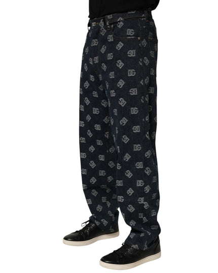 Dolce & Gabbana Blue Logo Print Straight Denim Men Jeans