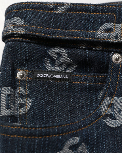Dolce & Gabbana Blue Logo Print Straight Denim Men Jeans
