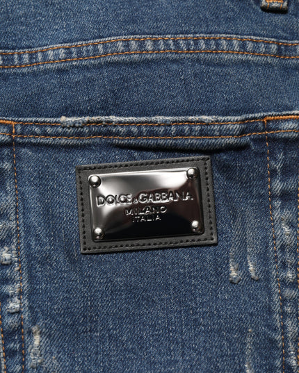Dolce & Gabbana Blue Tattered Cotton Skinny Men Denim Jeans