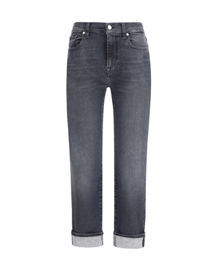 7FOR Black Cotton Relaxed Fit Jeans