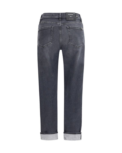 7FOR Black Cotton Relaxed Fit Jeans
