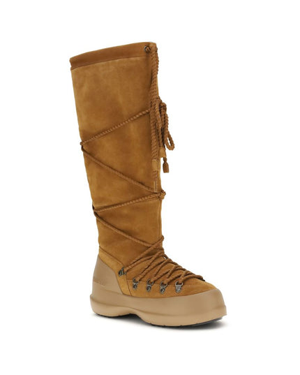 Moon Boot Brown Calf Leather Bos Taurus Lace-Up Boots