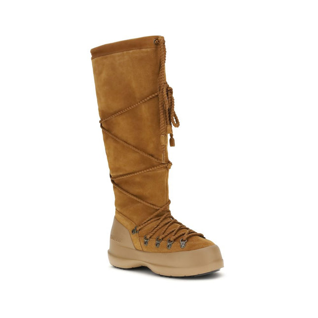 Moon Boot Brown Calf Leather Bos Taurus Lace-Up Boots