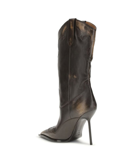 Paris Texas Brown Calf Leather Bos Taurus High Heel Boots