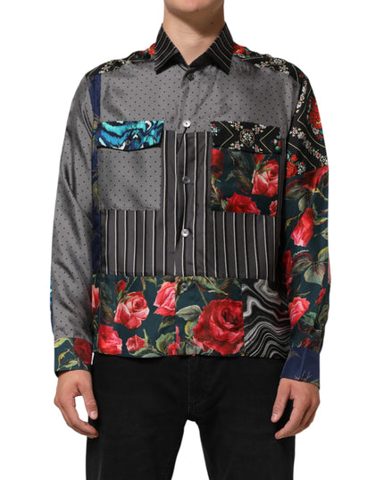 Dolce & Gabbana Multicolor Patchwork Long Sleeves Silk Shirt
