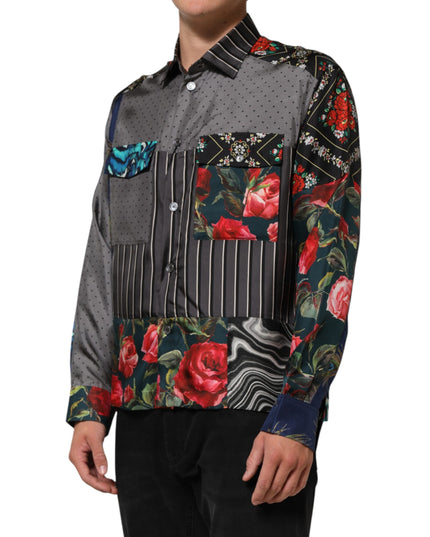 Dolce & Gabbana Multicolor Patchwork Long Sleeves Silk Shirt
