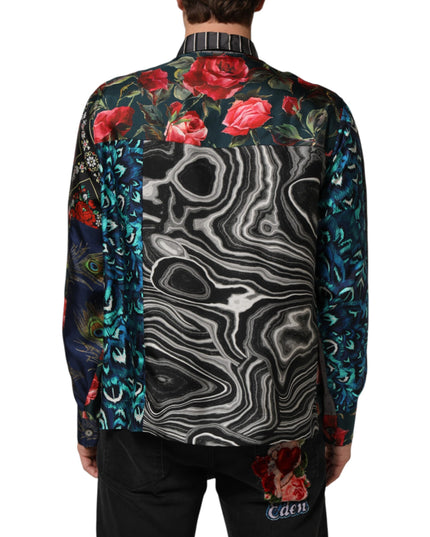 Dolce & Gabbana Multicolor Patchwork Long Sleeves Silk Shirt