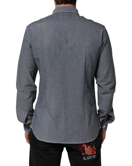 AGLINI Blue Denim Regular Fit Collared Long Sleeve Casual Shirt