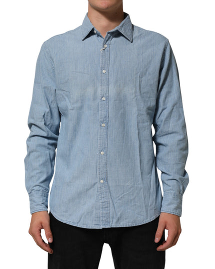 Deperlu Blue Denim Regular Fit Collared Long Sleeve Men Shirt