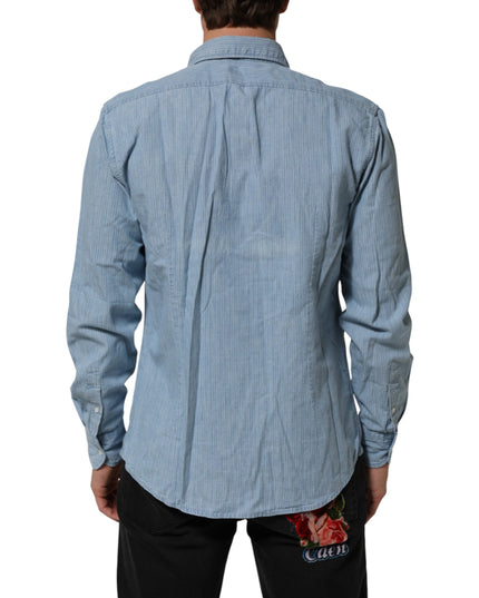 Deperlu Blue Denim Regular Fit Collared Long Sleeve Men Shirt