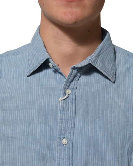 Deperlu Blue Denim Regular Fit Collared Long Sleeve Men Shirt