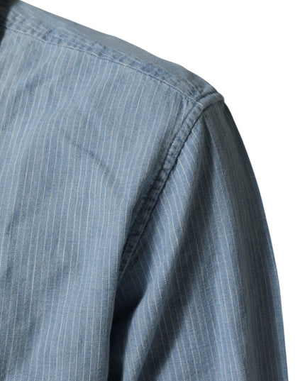 Deperlu Blue Denim Regular Fit Collared Long Sleeve Men Shirt