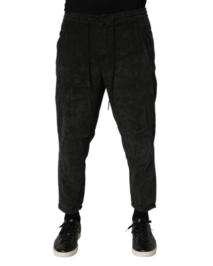 Dondup Black Mid Waist Cropped Corduroy Men Trouser Pants