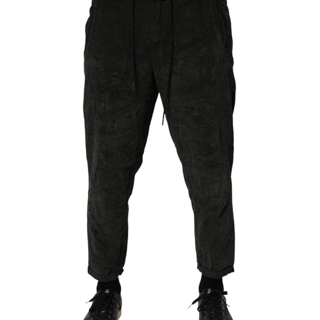 Dondup Black Mid Waist Cropped Corduroy Men Trouser Pants