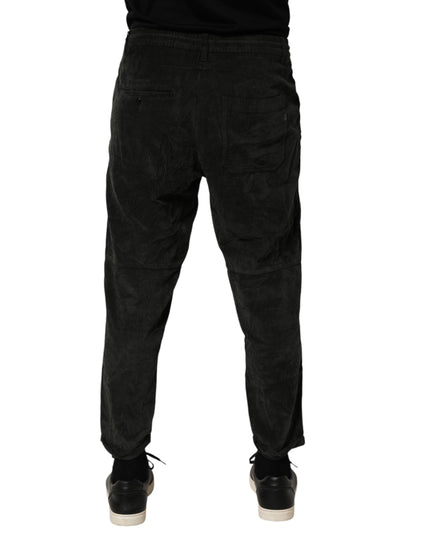 Dondup Black Mid Waist Cropped Corduroy Men Trouser Pants