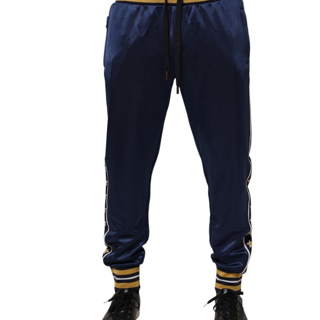 Dolce & Gabbana Blue Nylon Jogger Mid Waist Trouser Pants