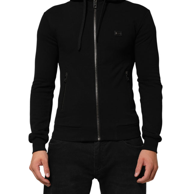 Dolce & Gabbana Sweater Black Cotton Hooded Men Sweatshirt Sweater