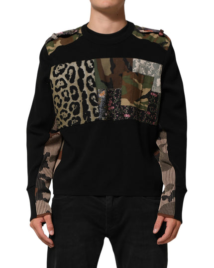 Dolce & Gabbana Black Patchwork Crew Neck Pullover Sweater
