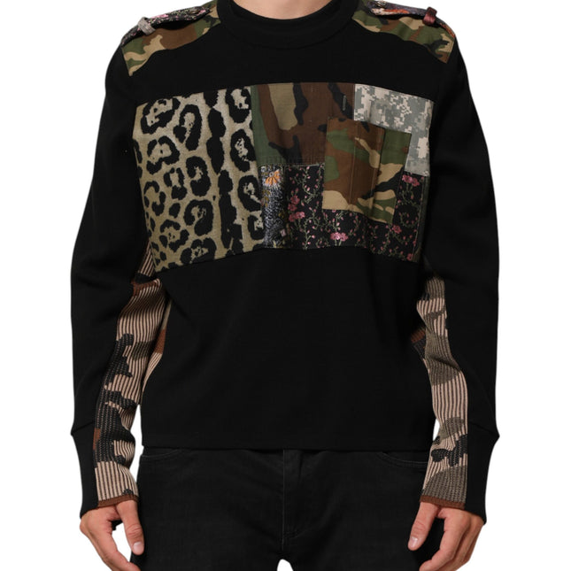 Dolce & Gabbana Black Patchwork Crew Neck Pullover Sweater