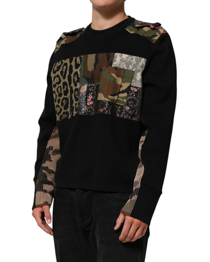 Dolce & Gabbana Black Patchwork Crew Neck Pullover Sweater