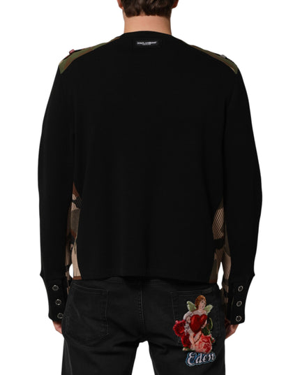 Dolce & Gabbana Black Patchwork Crew Neck Pullover Sweater