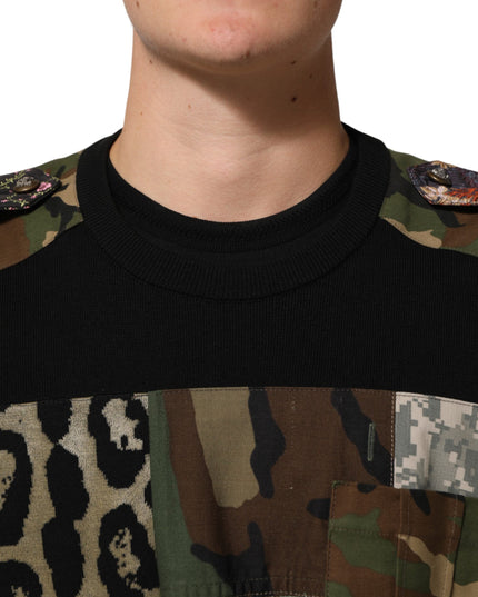 Dolce & Gabbana Black Patchwork Crew Neck Pullover Sweater