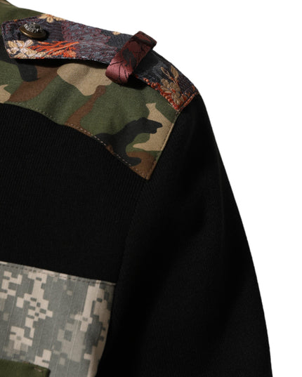 Dolce & Gabbana Black Patchwork Crew Neck Pullover Sweater
