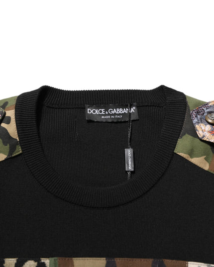 Dolce & Gabbana Black Patchwork Crew Neck Pullover Sweater