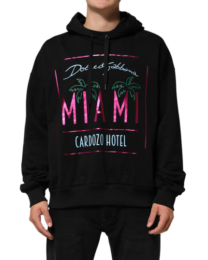 Dolce & Gabbana Black Printed Hooded Men Sweatshirt Sweater