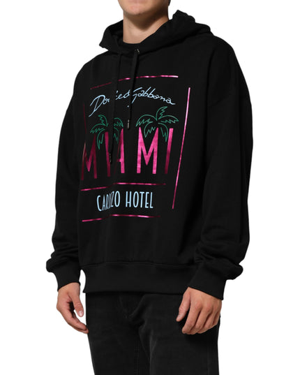 Dolce & Gabbana Black Printed Hooded Men Sweatshirt Sweater