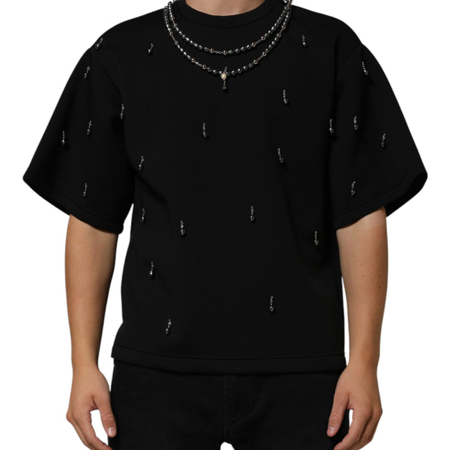 Dolce & Gabbana Black Polyester Necklace Embellished T-shirt