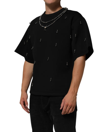 Dolce & Gabbana Black Polyester Necklace Embellished T-shirt