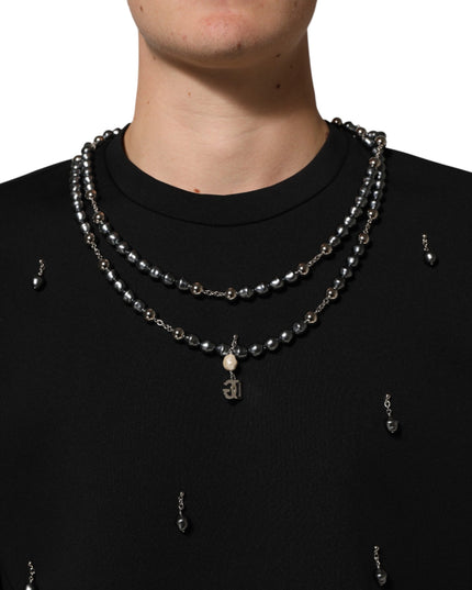 Dolce & Gabbana Black Polyester Necklace Embellished T-shirt