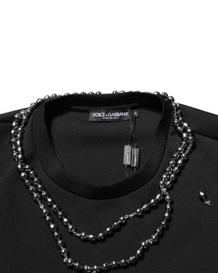Dolce & Gabbana Black Polyester Necklace Embellished T-shirt