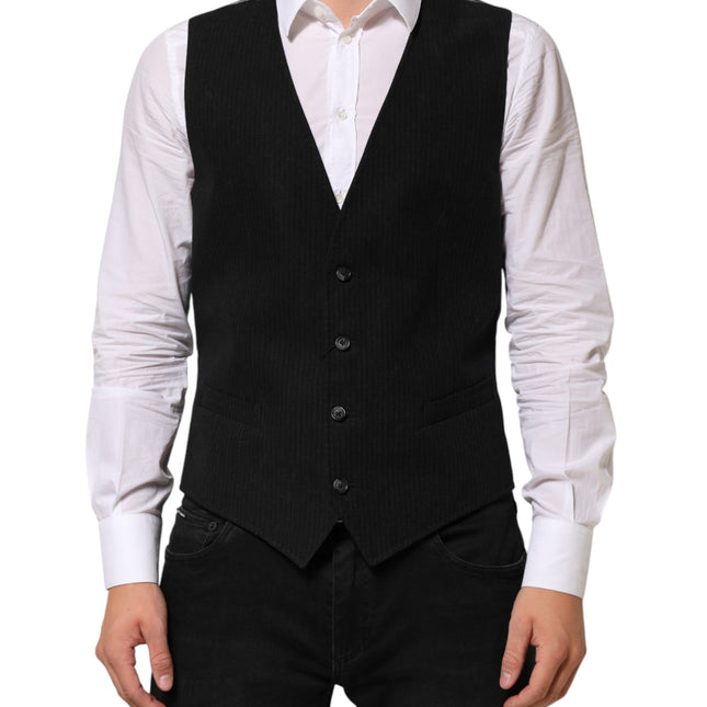 Dolce & Gabbana Black Cotton Waistcoat Dress Men Formal Vest