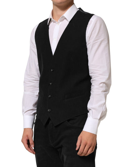 Dolce & Gabbana Black Cotton Waistcoat Dress Men Formal Vest
