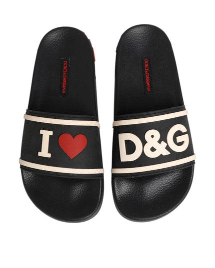 Dolce & Gabbana Black Rubber Slides Sandals Beachwear Shoes